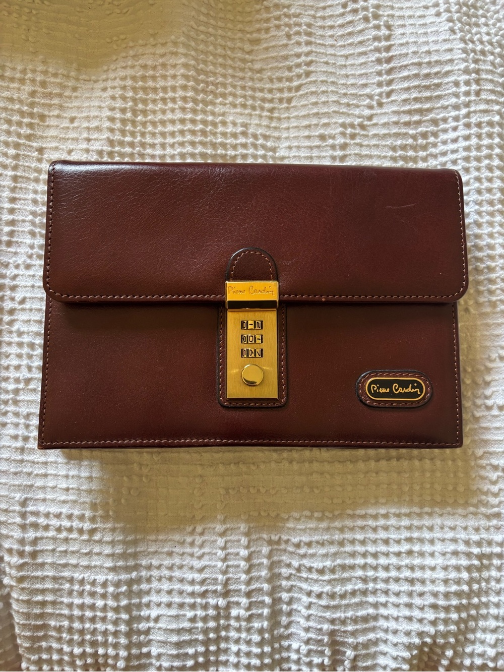 Pierre Cardin Vintage Brown Leather Clutch Wallet Organizer w Combination Lock